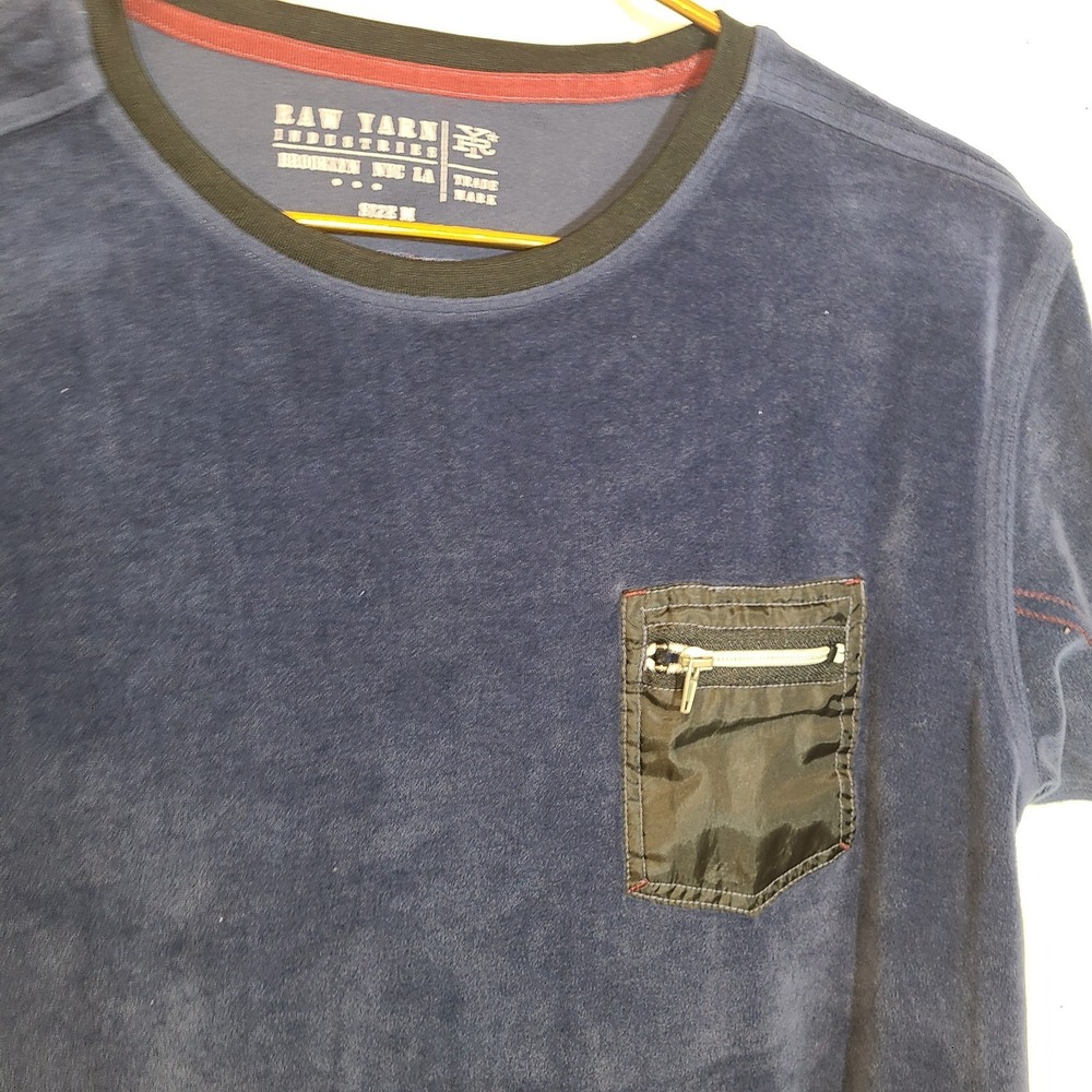 Raw Yarn Industries Mens Med Blue Colorblock Pocket T Shirt Velour Like Street